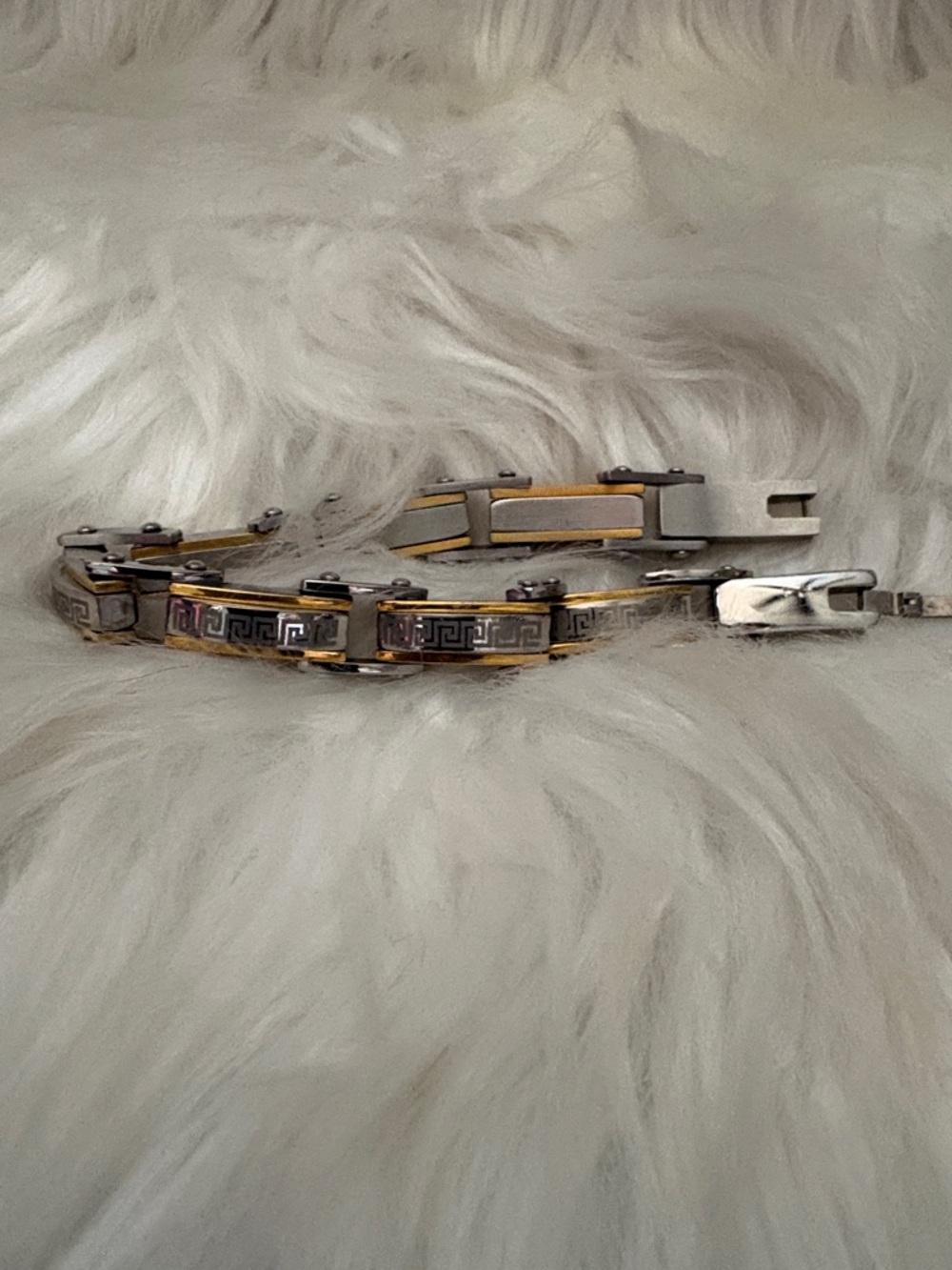 Two-Tone Greek Key Stainless Steel Bracelet
